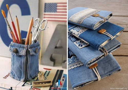Ideas para reciclar vaqueros portalápices de tela de jean y billeteras