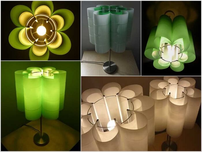 Botellas de plástico recicladas lámparas con forma de flor