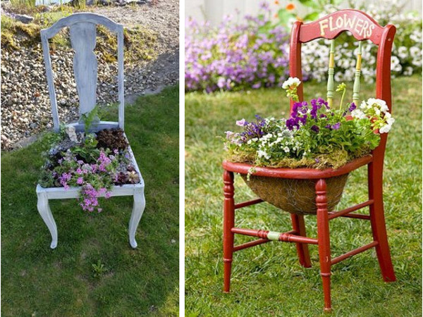 Reciclar una silla y hacer un macetero de jardín